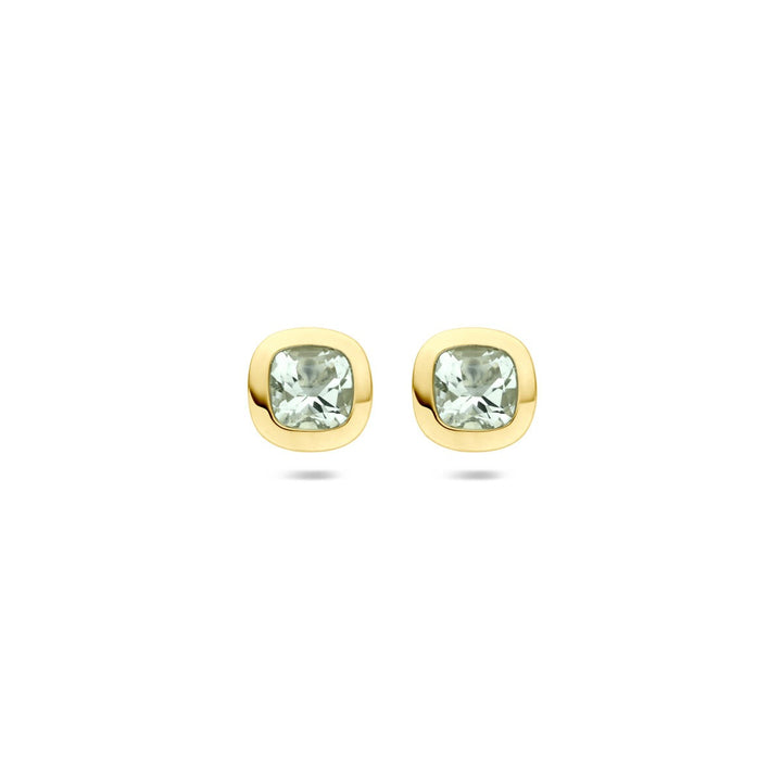 14k geelgouden oorknoppen met groene amethist