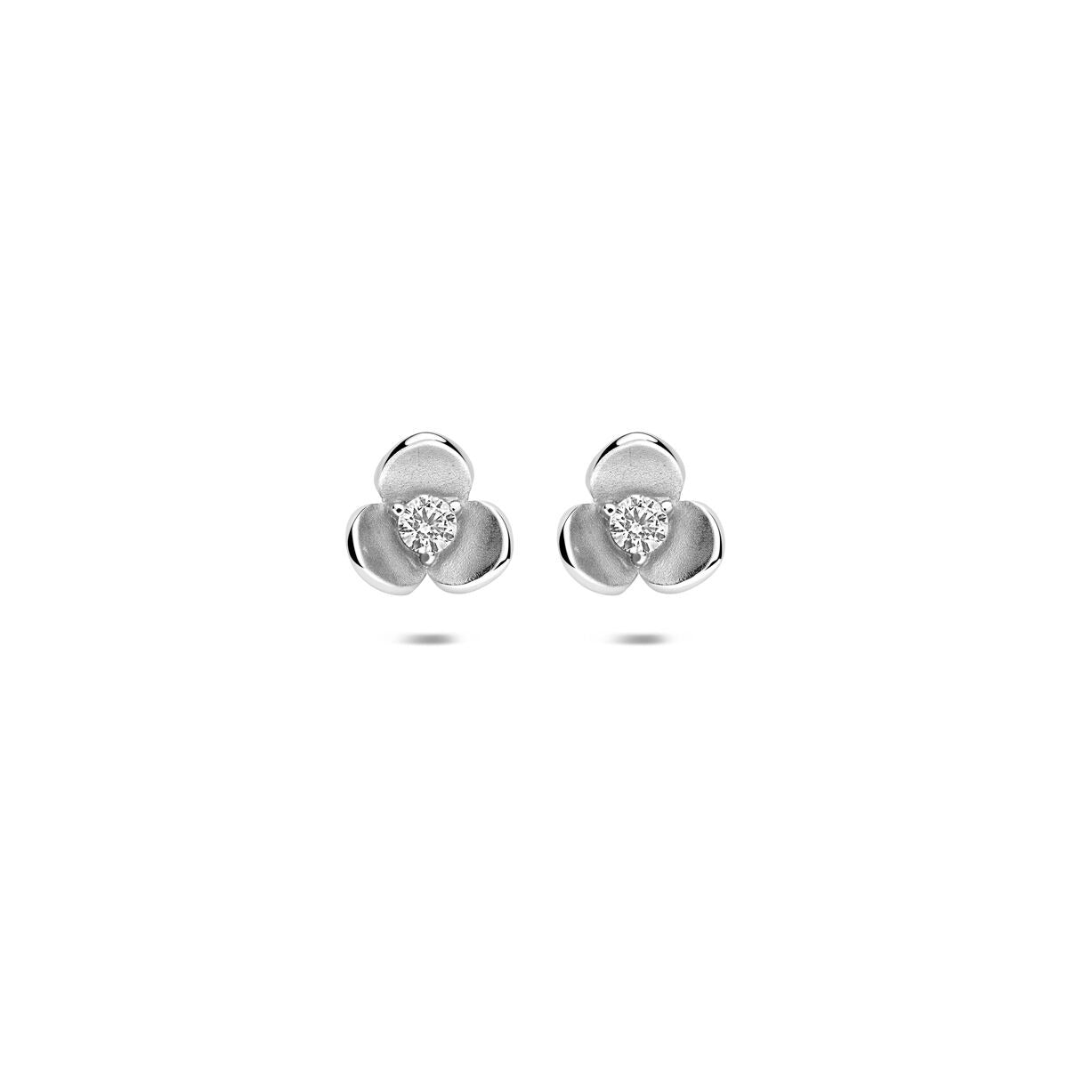 Silberne Ohrstecker in Blumenform mit Zirkonia, Durchmesser 7 mm