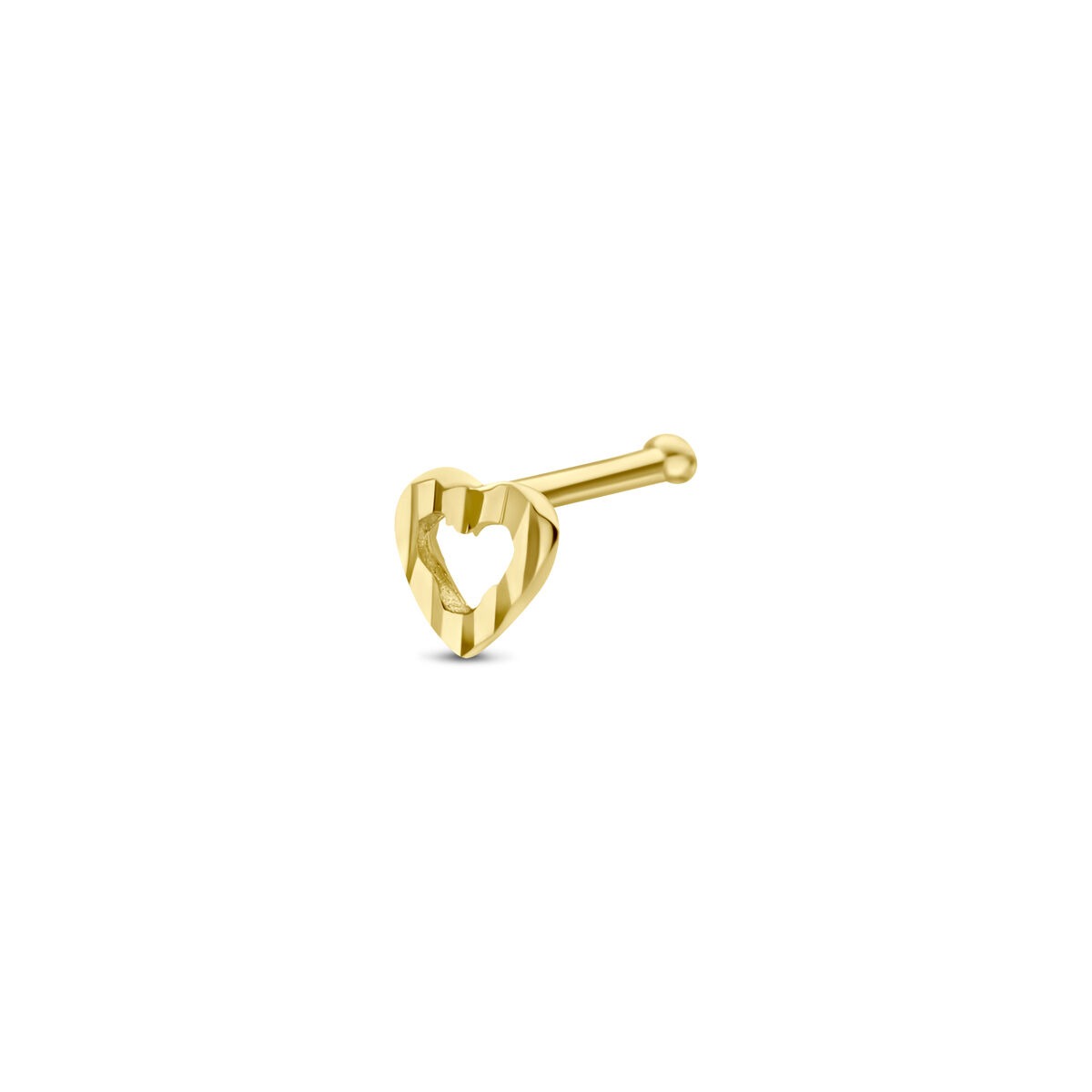 14k gelbgoldenes Nasenpiercing in Herzform mit gestreifter Oberfläche
