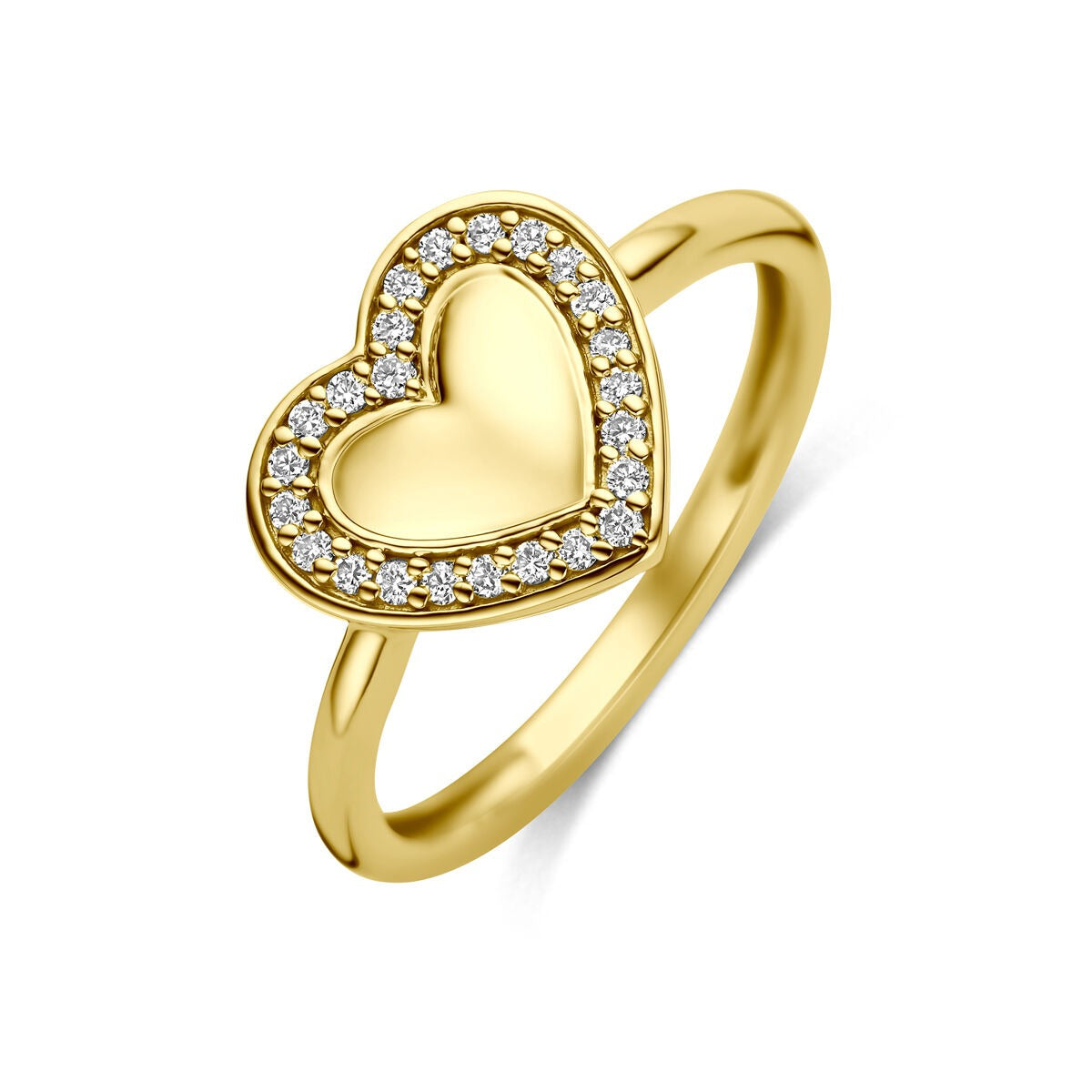 14k Gelbgoldring mit Herzdesign und lab-grown Diamanten im Pavé gefasst