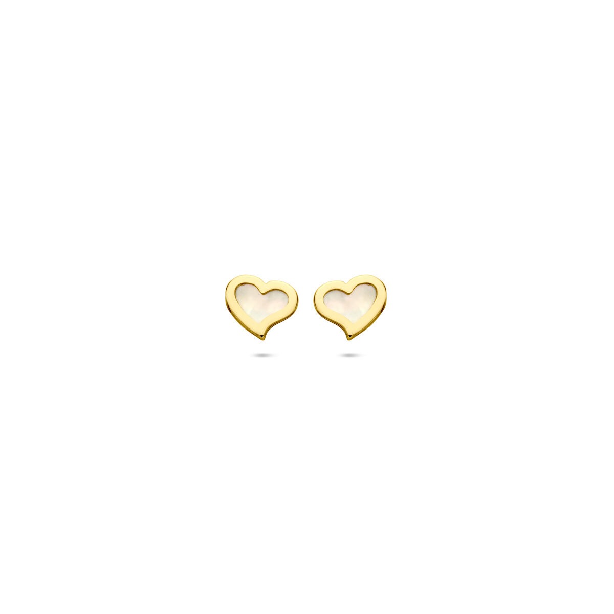 Ohrstecker in Herzform aus 14k Gelbgold mit schimmerndem Perlmutt