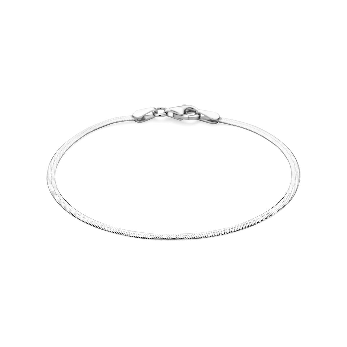 Schlichte, rhodinierte 925 Silber Schlangearmband mit einer Breite von 2 mm und Karabinerverschluss