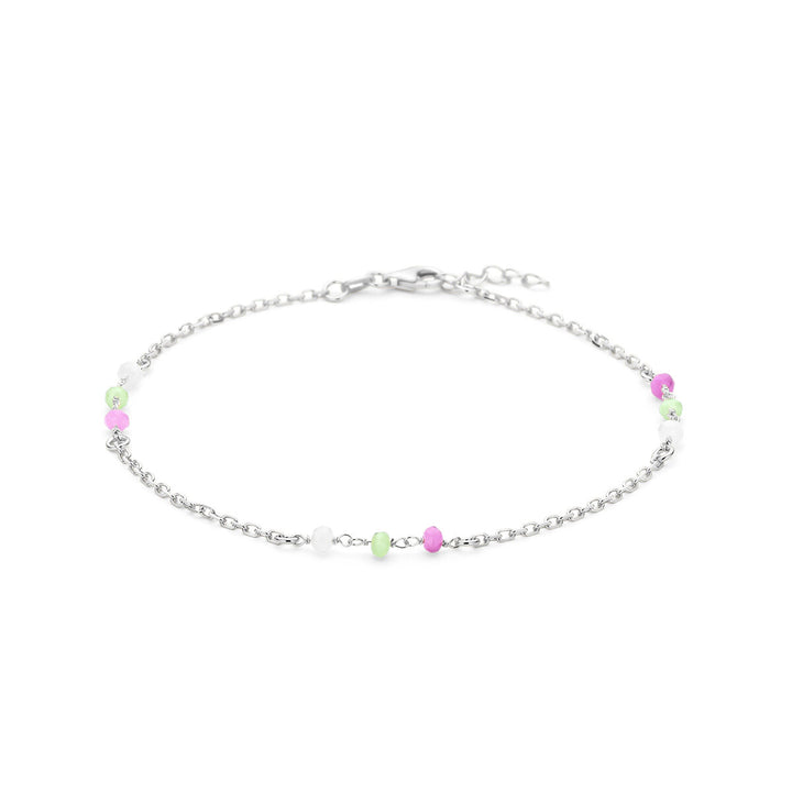Fußkettchen mehrere Farben Kristallkugeln 24 + 2 cm Silber rhodiniert