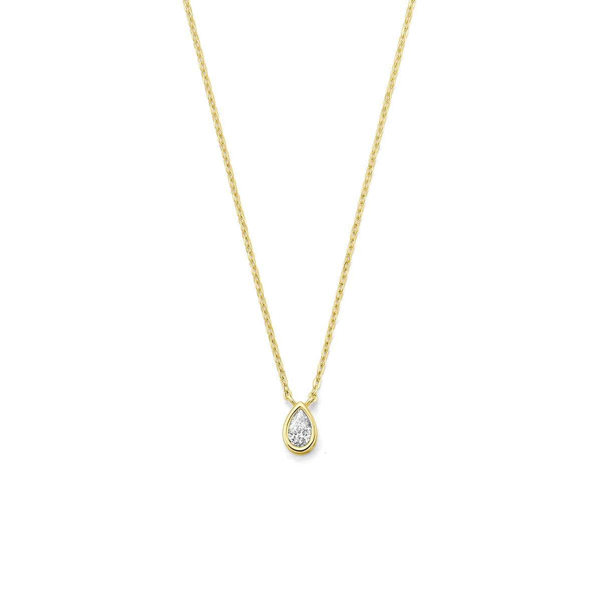 Halskette aus 9 Karat Gelbgold mit tropfenförmigem Zirkonia-Anhänger