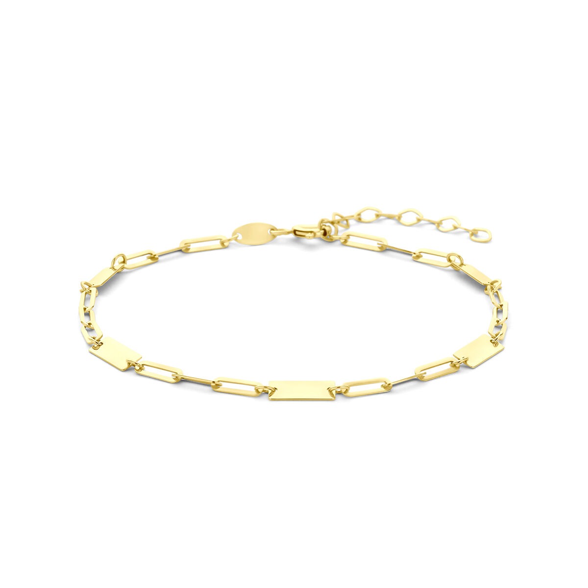 Verstellbares Damenarmband aus 14k Gelbgold mit Plattenelementen und feiner Gliederkette