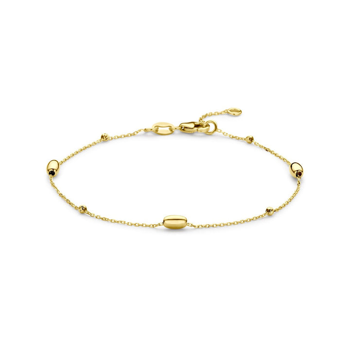 14k Geelgouden armband met bolletjes en staafjes