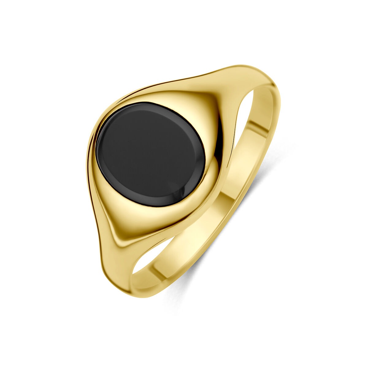 Ring aus 9 Karat Gelbgold mit schwarzem Onyx und geschwungener Form