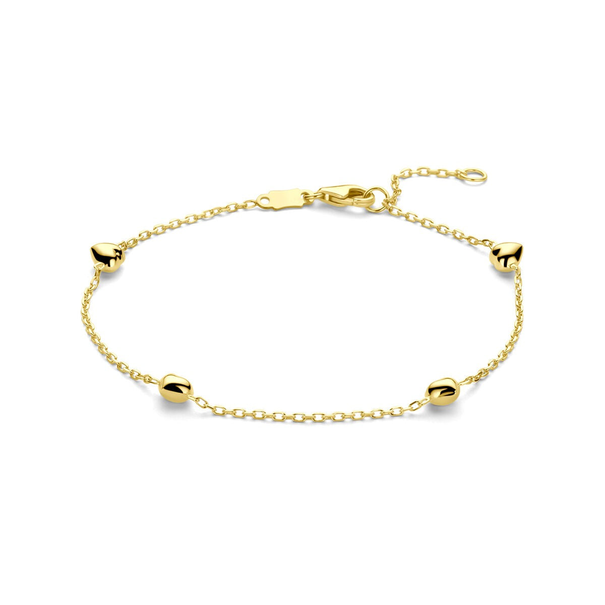 Armband aus 14K Gelbgold mit herzförmigen Anhängern und feiner Gliederkette