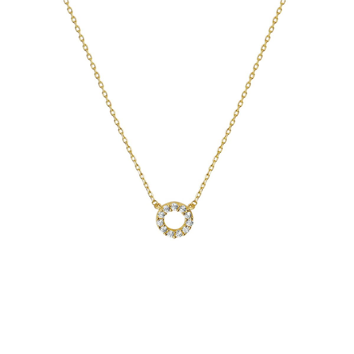 Collier aus 9k Gelbgold mit rundem Anhänger und Zirkonia-Steinen