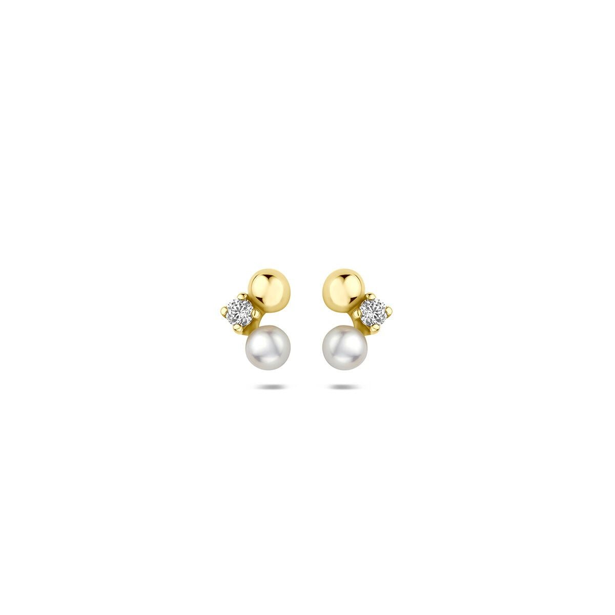 9k gelbgoldene Ohrstecker mit Süßwasserperle und Zirkonia
