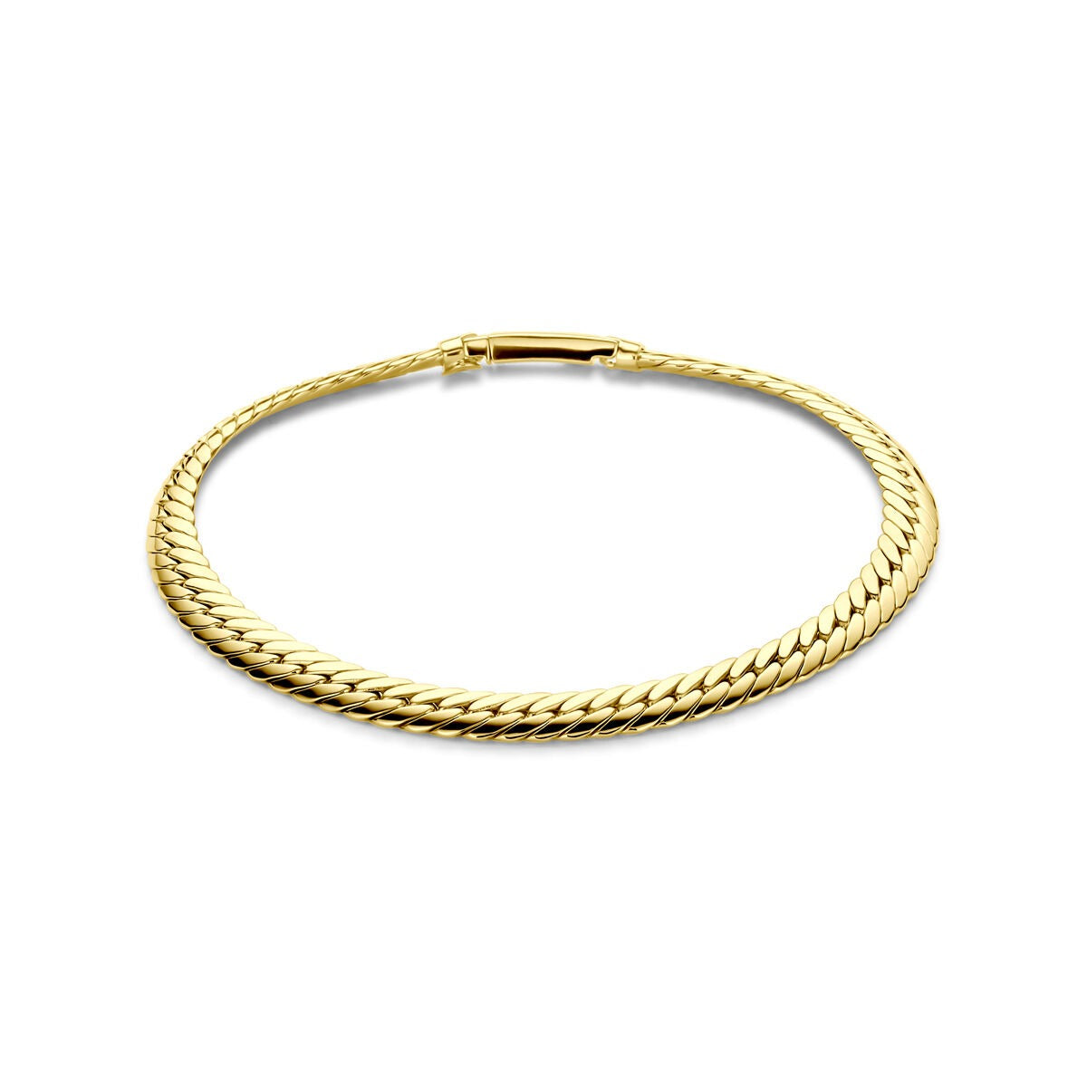 Goldenes Damenarmband aus 14k mit Gourmet-Schließe und geflochtenem Design