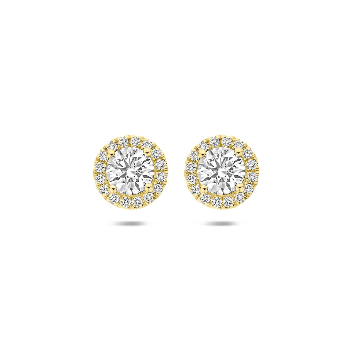 14k Goldene Ohrstecker mit lab-grown Diamant und funkelndem Zirkonia-Rand