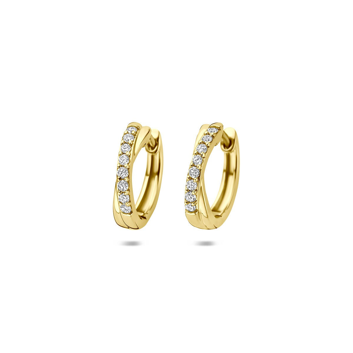 14k gelbgoldene Klappohrringe mit 0,20 ct lab-grown Diamanten in einer Reihe angeordnet