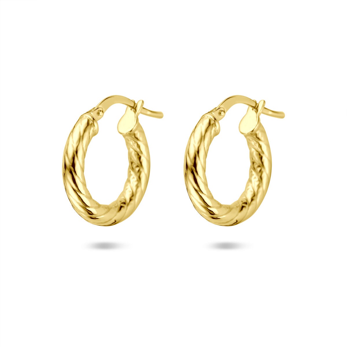 Goldene Damen-Ohringe aus 14k Silgold mit 3 mm Breite und gedrehter Oberfläche