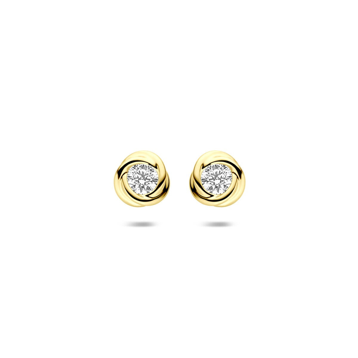 Goldene Ohrstecker 14k mit Zirkonia in solitärer Fassung und geschwungener Form