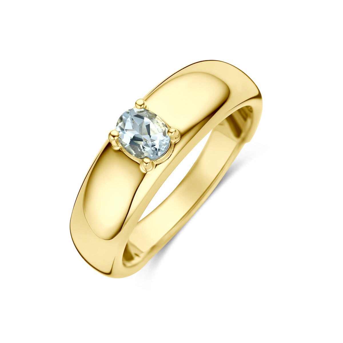 Ring aus 14k Gelbgold mit ovalem Aquamarin in einer modernen Fassung