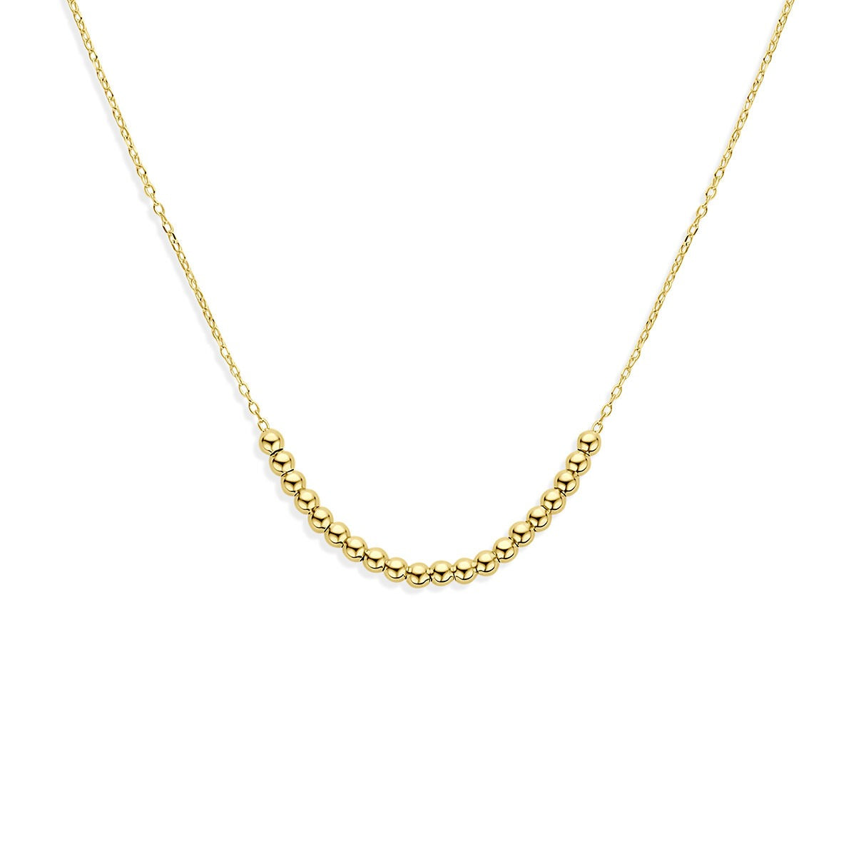 14k Gelbgoldkette mit kleinen Kugeln in einer geschwungenen Anordnung