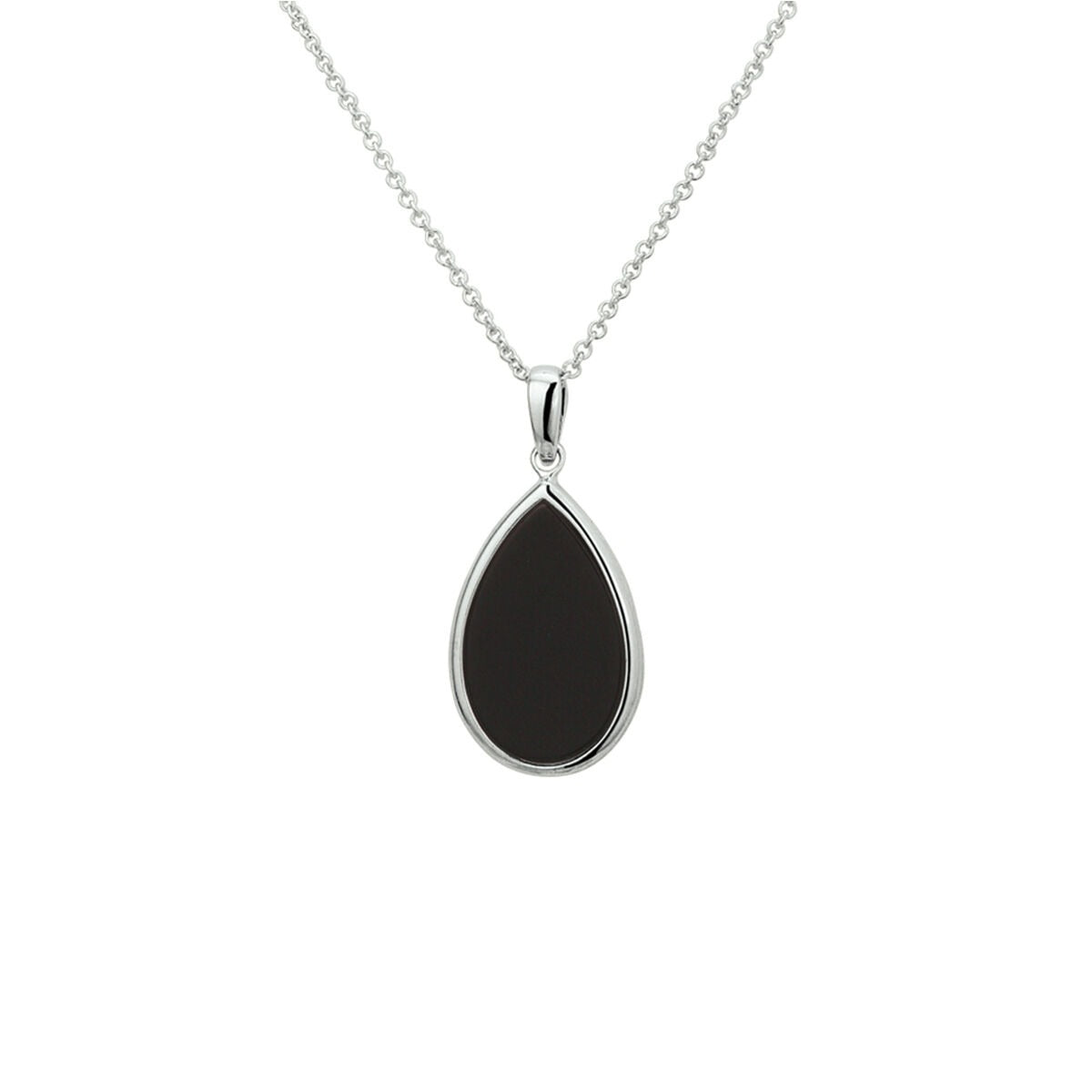 Halskette aus rhodiniertem Silber mit tropfenförmigem Onyx-Anhänger