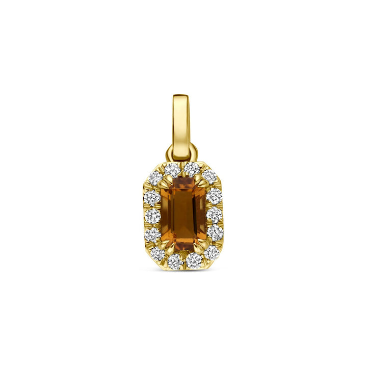 14k Geelgouden hanger met citrien en lab grown diamant