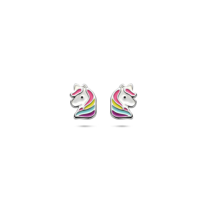 Zilveren kinderoorknoppen eenhoorn – gerhodineerd 925 zilver, 8x6 mm