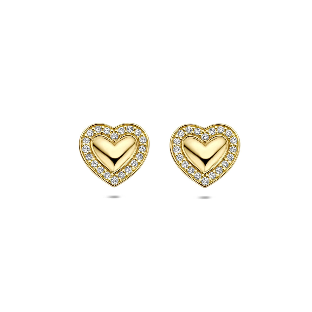 Ohrstecker in Herzform aus 14 Karat Gelbgold mit lab-grown Diamanten und funkelndem Zirkonia-Rand