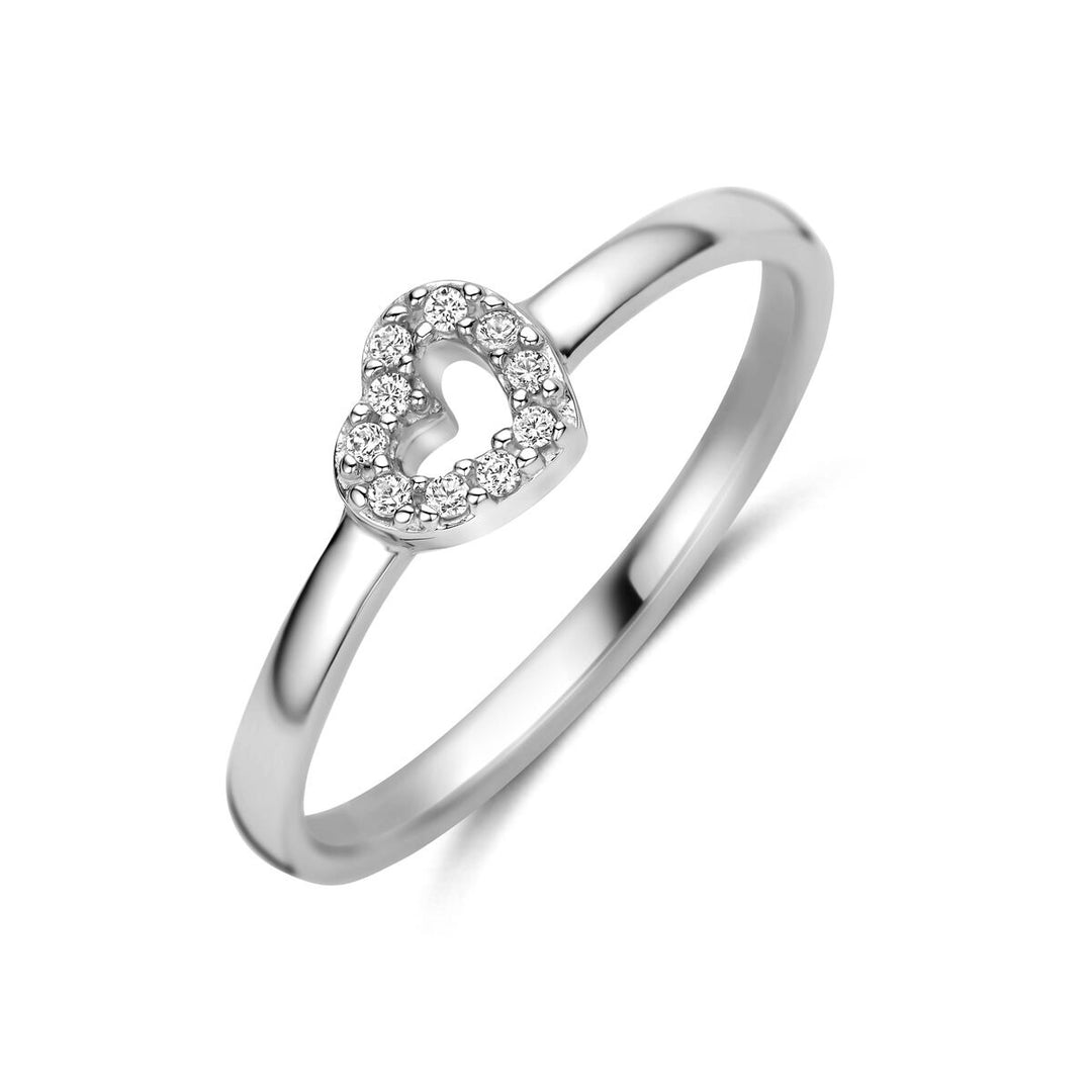 Gerhodineerd 925 zilveren ring met hartje en zirkonia