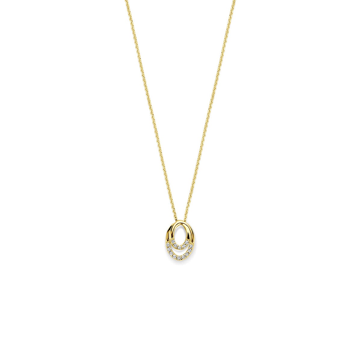 Goldenes 14k Collier mit Zirkonia in Entourage-Zetting und feiner Kette