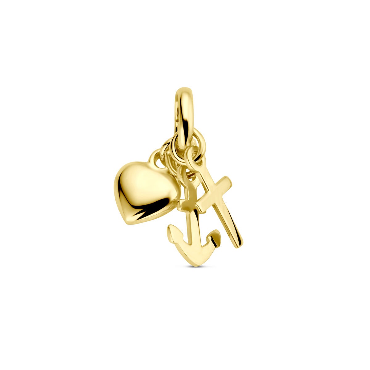 Hänger aus 9 Karat Gelbgold mit Herz, Kreuz und Anker als Symbole für Glauben, Hoffnung und Liebe