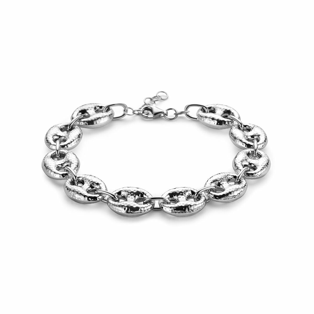 Silbernes Damenarmband mit breiten Anker-Sch links und rhodiniertem Finish