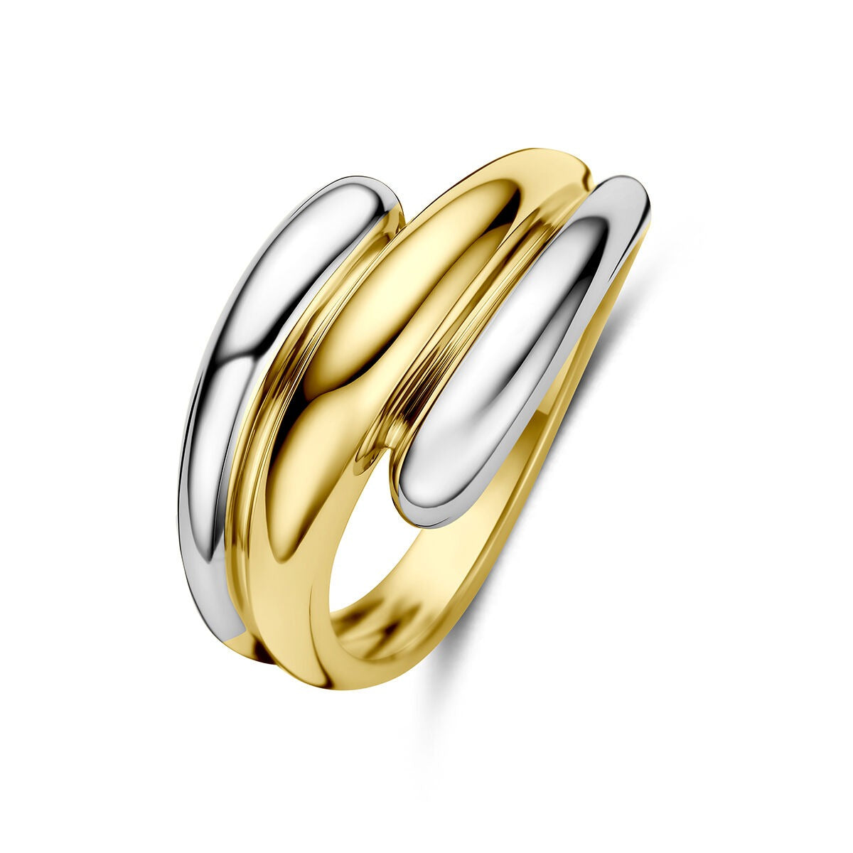 Bicolor Ring aus 14k Gelbgold und Weißgold mit geschwungenem Design