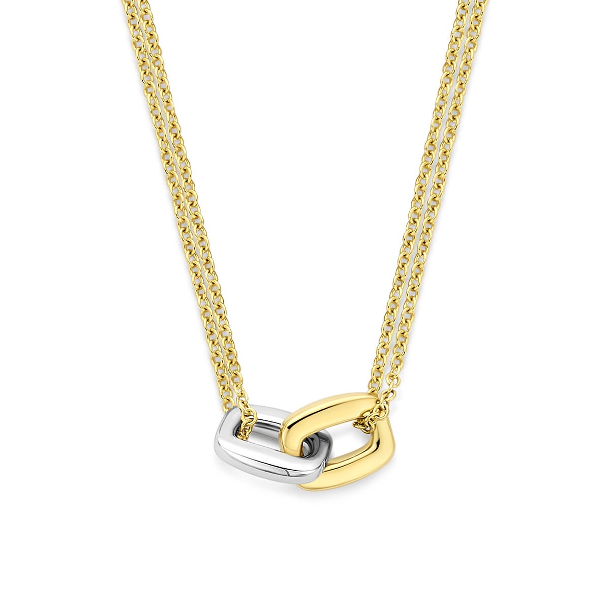 14k Bicolor Goldkette mit rechteckigem Anhänger in Silber und Gold