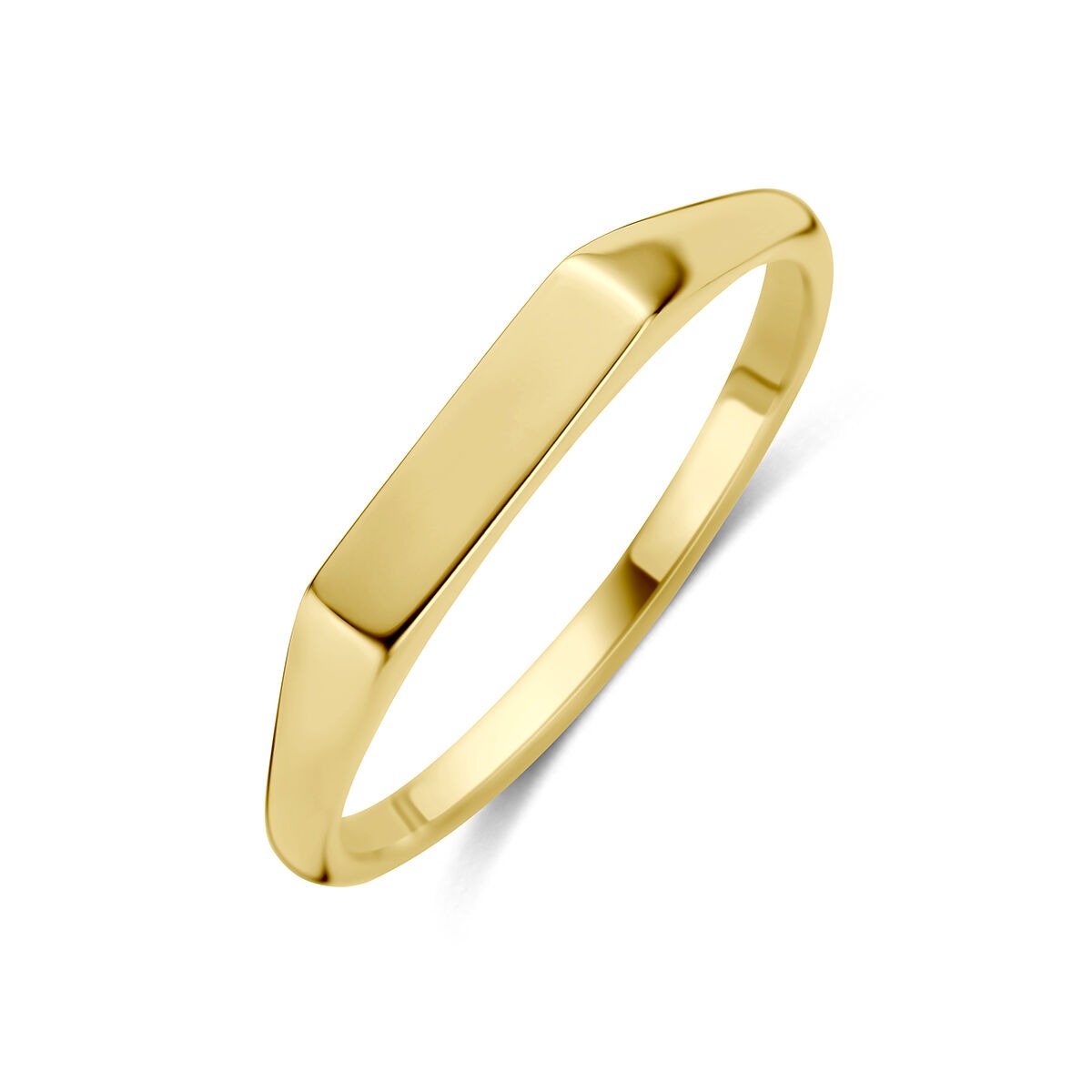 Gravur-Ring aus 9 Karat Gelbgold mit flacher, rechteckiger Oberfläche und schmalem Band