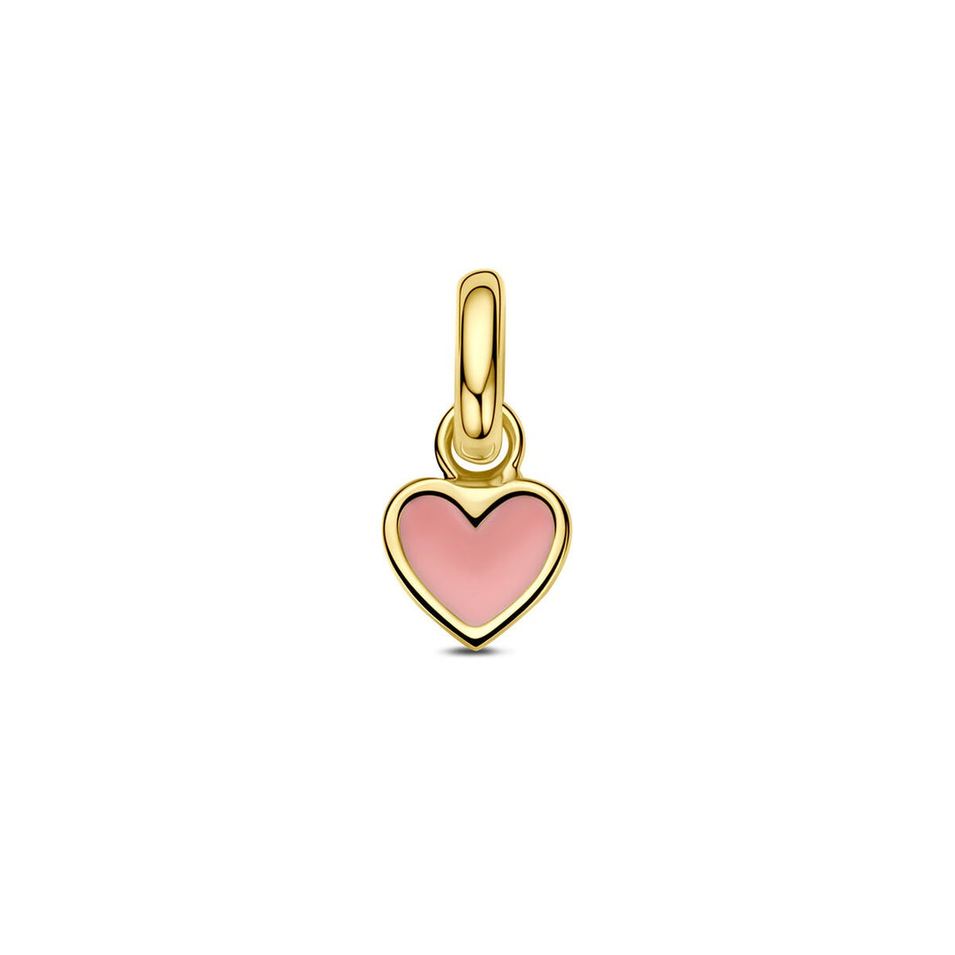 14k Geelgouden hanger hartje met roze emaille