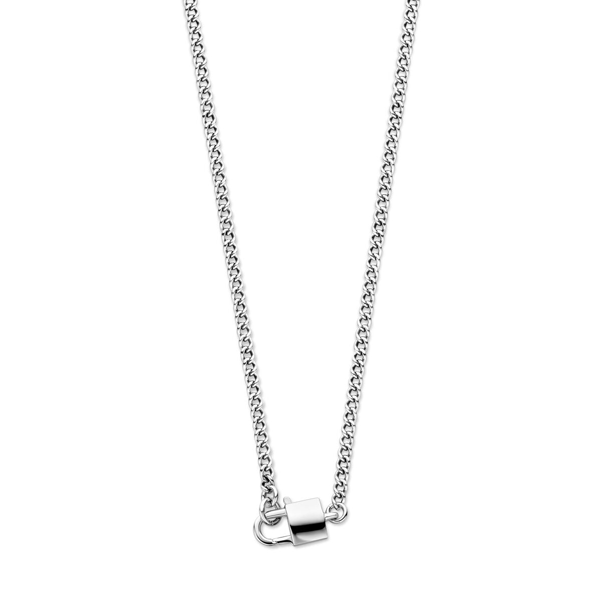 Silbernes Damen-Collier mit rhodiniertem Anhänger und feinem Gliederdesign