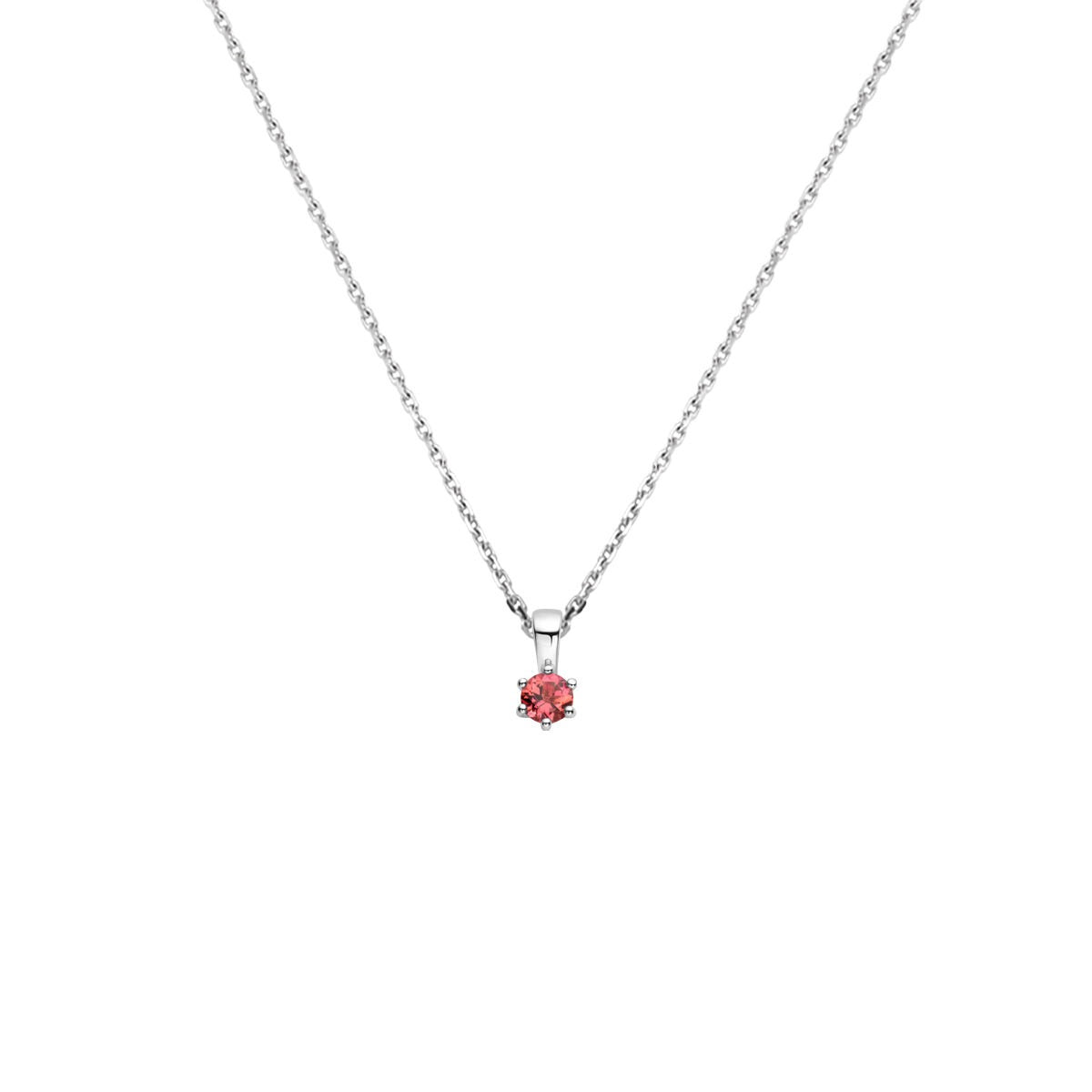 Halskette aus rhodiniertem 925 Silber mit rosa Turmalin als Geburtsstein