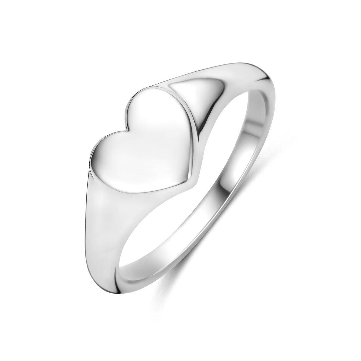 Ring aus rhodiniertem 925 Silber in Herzform mit glatter Oberfläche