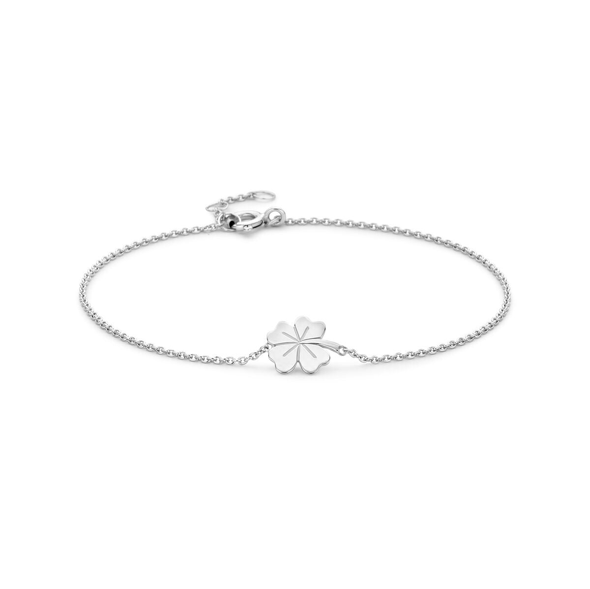 Armband aus rhodiniertem Silber mit einem filigranen vierblättrigen Kleeblatt als Anhänger