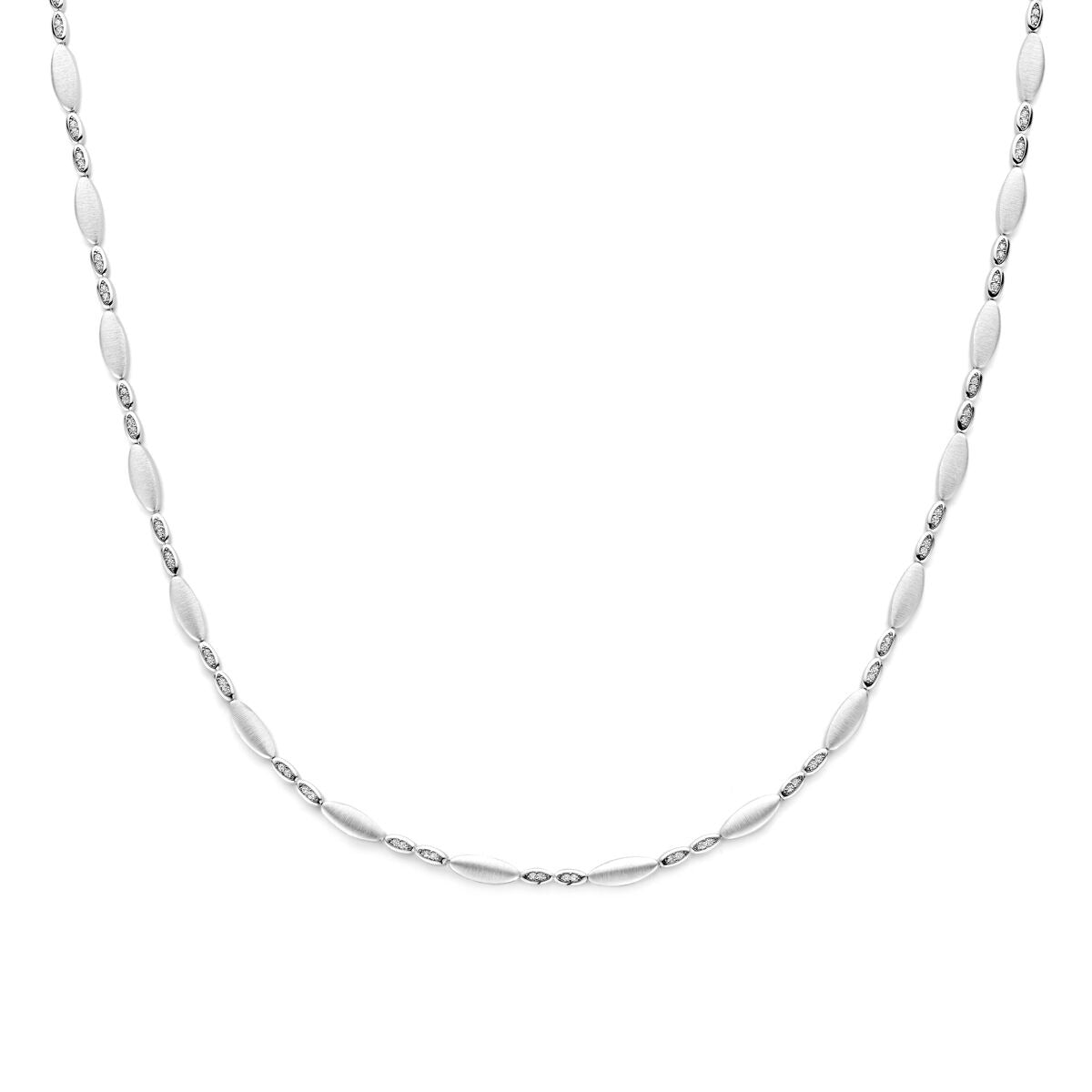 Silberne Kette mit Zirkonia, 4,7 mm breit und 45 cm lang, mit ovalen und runden Gliedern
