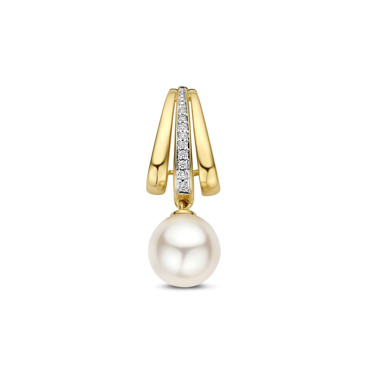 14k Geelgouden hanger met parel en diamant