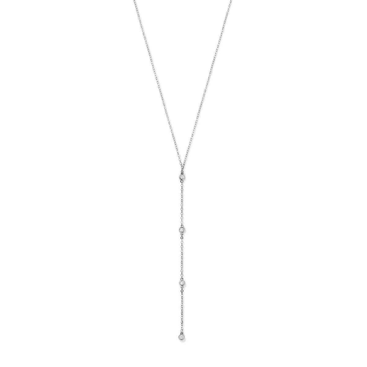 Y-Collier aus rhodiniertem Silber mit Zirkonia, filigrane Kette mit hängenden Elementen