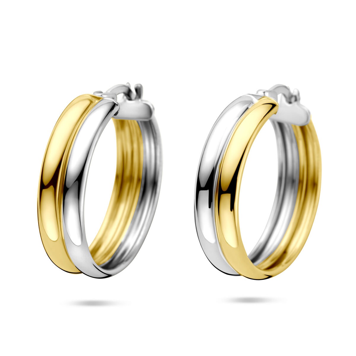 Bicolor Ohrringe aus vergoldetem und rhodiniertem 925 Silber, 23x6 mm, mit glänzender Oberfläche