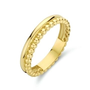 Damenring aus 9k gelbgold mit verspieltem Kugelmuster und glänzender Oberfläche