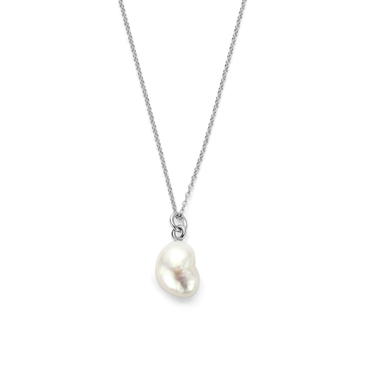 Collier aus rhodiniertem 925er Silber mit einer unregelmäßigen weißen Perle als Anhänger