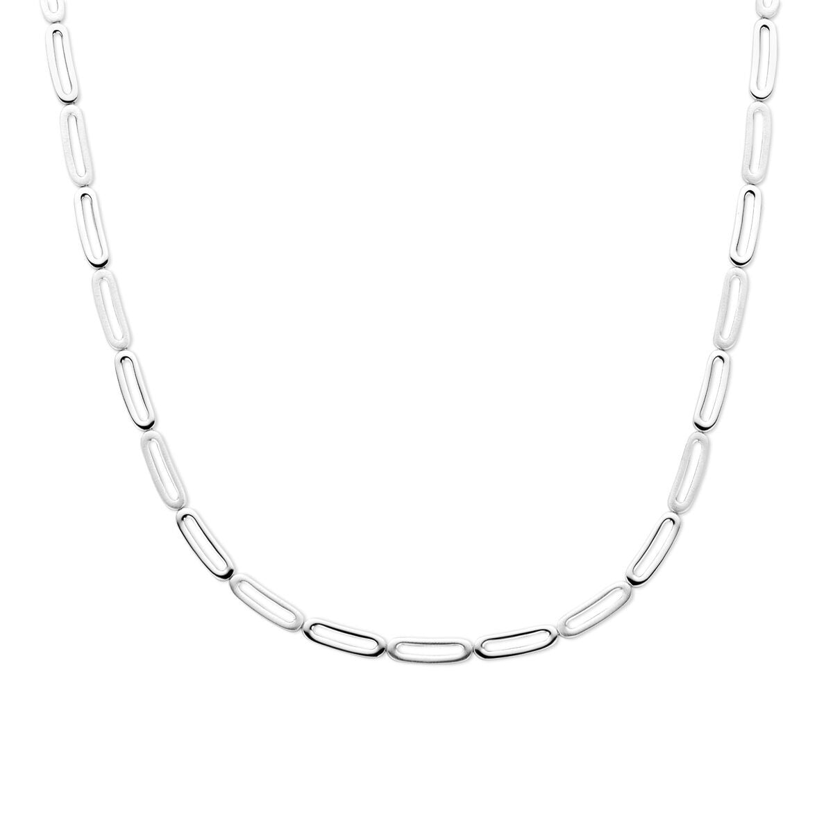 Halskette aus rhodiniertem 925 Silber mit ovalen Gliedern, 5,7 mm breit und 45 cm lang