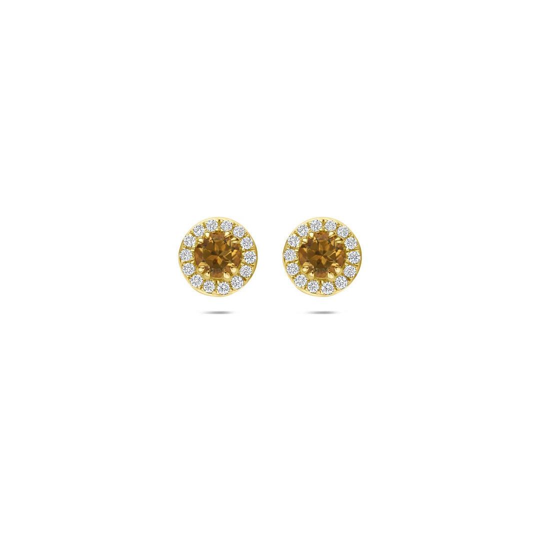 14k Geelgouden oorknoppen met citrien en lab grown diamant