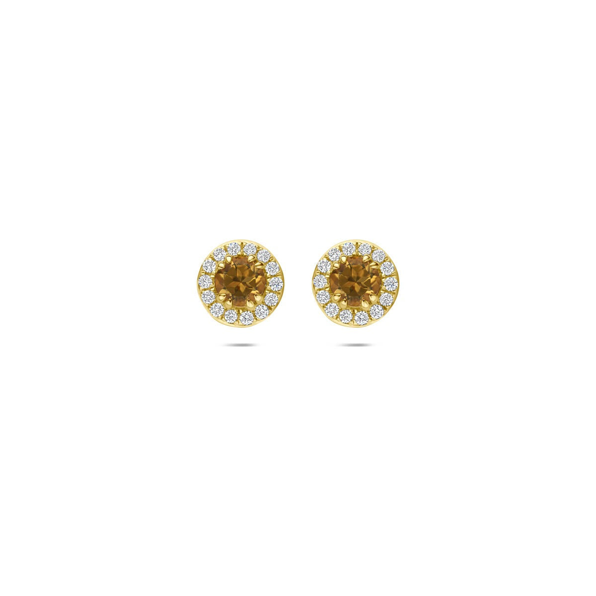 14k Gelbgoldene Ohrstecker mit orangefarbenem Citrin und lab-grown Diamanten im Kreisdesign