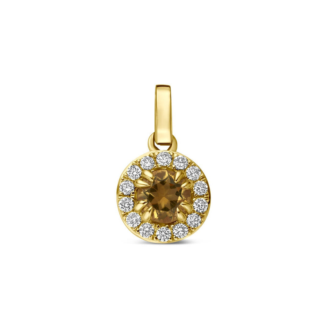 14k Geelgouden hanger met citrien en lab grown diamant
