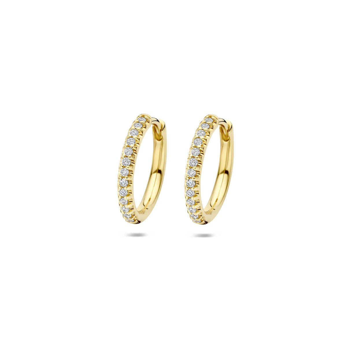 14k gelbgoldene Klappohrringe mit lab-grown Diamanten, 14,5 x 2 mm, glänzende Oberfläche