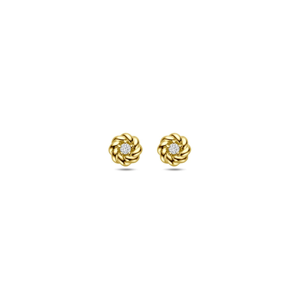 Ohrringe aus 14k Gelbgold mit Zirkonia, 5 mm, in Blumenform mit feinen Details