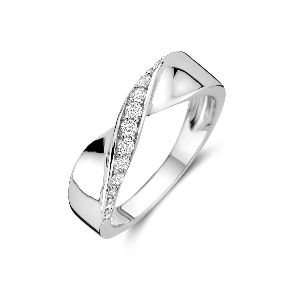 Gerhodinierter Silberring mit Zirkonia-Steinen und gewundenem Design